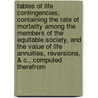 Tables of Life Contingencies; Containing the Rate of Mortality Among the Members of the Equitable Society, and the Value of Life Annuities, Reversions, & C., Computed Therefrom by Griffith Davies