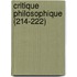 Critique Philosophique (214-222)
