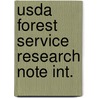 Usda Forest Service Research Note Int. door Intermountain Forest and Station