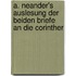 A. Neander's Auslesung Der Beiden Briefe An Die Corinther