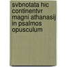Svbnotata Hic Continentvr Magni Athanasij in psalmos opusculum door Carl von Reifitz