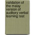 Validation of the Malay Version of Auditory Verbal Learning Test