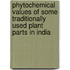 Phytochemical values of some traditionally used plant parts in India