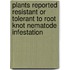 Plants Reported Resistant or Tolerant to Root Knot Nematode Infestation