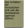 Das Fortleben Der Horazischen Lyrik Seit Der Renaissance (German Edition) by Stemplinger Eduard
