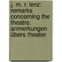 J. M. R. Lenz: Remarks Concerning The Theatre. Anmerkungen übers Theater