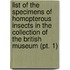 List of the Specimens of Homopterous Insects in the Collection of the British Museum (Pt. 1)