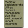 Record of Decision for the Billings Resource Management Plan Final Environmental Impact Statement door United States Bureau of District