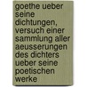 Goethe ueber seine Dichtungen, Versuch einer Sammlung aller Aeusserungen des Dichters ueber seine poetischen Werke door Graf