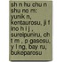 Sh N Hu Chu N Shu No M: Yunik N, Kentaurosu, Ji F Ino H I J , Sureipuniru, Ch T M , P Gasosu, y L Ng, Bay Ru, Bukeparosu