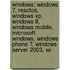 Windows: Windows 7, Reactos, Windows Xp, Windows 8, Windows Mobile, Microsoft Windows, Windows Phone 7, Windows Server 2003, Wi