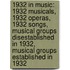 1932 in Music: 1932 Musicals, 1932 Operas, 1932 Songs, Musical Groups Disestablished in 1932, Musical Groups Established in 1932
