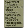 Government Ministers of Argentina: List of Foreign Ministers of Argentina, Jos Lpez Rega, Daniel Scioli, Ngel Borlenghi, Noem Rial door Books Llc