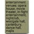 Entertainment Venues: Opera House, Movie Theater, In-Flight Entertainment, Nightclub, Westgate Hall, Canterbury, Dance Hall, Majlis