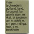Insel (Schweden): Gotland, Land, Furusund, Fur, Gamla Stan, M Rket, Bl Jungfrun, Aln N, Adels N, Sm Gen, R Dl Ga, Han, Tj Rn, Beckholm