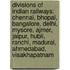 Divisions Of Indian Railways: Chennai, Bhopal, Bangalore, Delhi, Mysore, Ajmer, Jaipur, Hubli, Ranchi, Madurai, Ahmedabad, Visakhapatnam