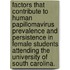 Factors That Contribute to Human Papillomavirus Prevalence and Persistence in Female Students Attending the University of South Carolina.