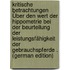 Kritische Betrachtungen Über Den Wert Der Hippometrie Bei Der Beurteilung Der Leistungsfähigkeit Der Gebrauchspferde . (German Edition)