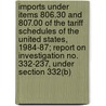 Imports Under Items 806.30 and 807.00 of the Tariff Schedules of the United States, 1984-87; Report on Investigation No. 332-237, Under Section 332(b) by Laura Rodriguez-Archila