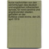 Kurze Nachrichten von den Verrichtungen des Deutsch und Englischen Lutherischen Synods, für Nord-Carolina und angränzenden Staaten, gehalten an der Buffaloe-Creek-Kirche, den 25. April 1819 door Evangelical Lutheran Synod And Ministerium Of North Carolina And Adjacent Parts