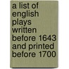 A List Of English Plays Written Before 1643 And Printed Before 1700 by Greg W. W. (Walter Wilson)