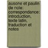 Ausone Et Paulin de Nole: Correspondance: Introduction, Texte Latin, Traduction Et Notes