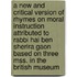 A New and Critical Version of Rhymes on Moral Instruction Attributed to Rabbi Hai Ben Sherira Gaon Based on Three Mss. in the British Museum