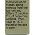 Memories of Old Friends; Being Extracts from the Journals and Letters of Caroline Fox, of Penjerrick, Cornwall, from 1835 to 1871. Edited by Horace N. Pym