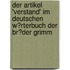Der Artikel 'Verstand' Im Deutschen W�Rterbuch Der Br�Der Grimm