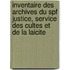 Inventaire Des Archives Du Spf Justice, Service Des Cultes Et De La Laicite