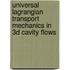 Universal Lagrangian transport mechanics in 3D cavity flows